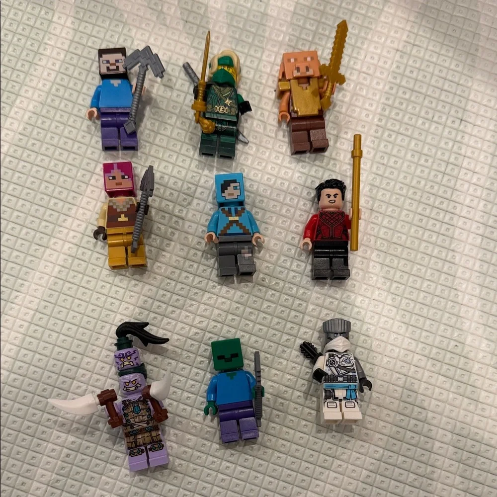 Lego Minifigure Set with Red, Blue, and Gold Accents